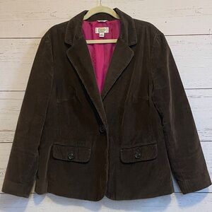 Talbots Dark Chocolate Brown Corduroy Single Button Blazer Jacket, size 14W